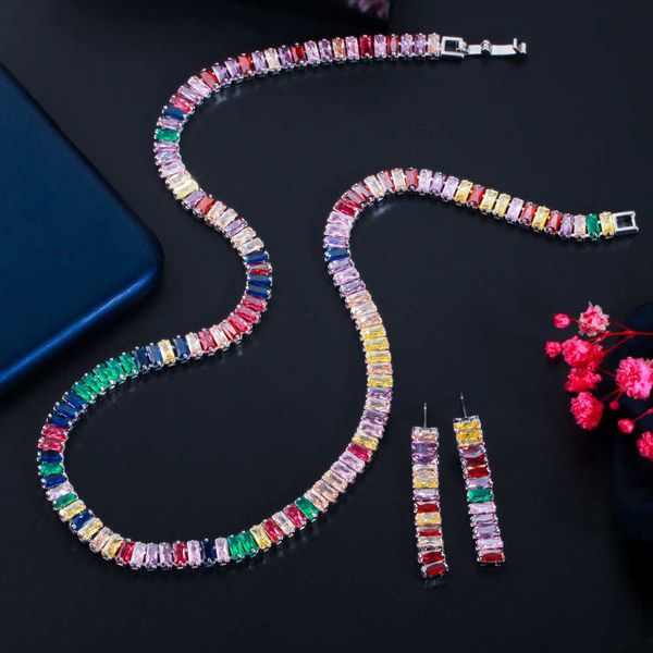 cwwzircons multicolor rainbow rectangle cubic zirconia earring necklace sets for women trendy party boho costume jewelry t521 h1022, Silver
cwwzircons multicolor rainbow rectangle cubic zirconia earring necklace sets for women trendy party boho costume jewelry t521 h1022, Silver