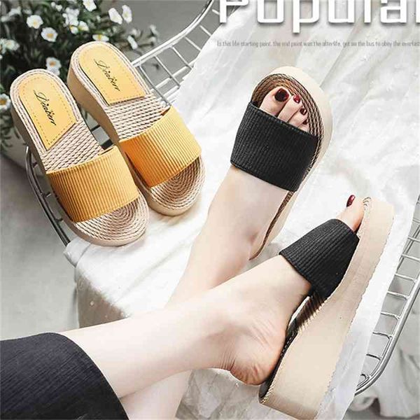 slippers summer casual women thick platform wedges heel faux cane height increasing solid striped outdoor beach slides ladies shoe, Black
slippers summer casual women thick platform wedges heel faux cane height increasing solid striped outdoor beach slides ladies shoe, Black