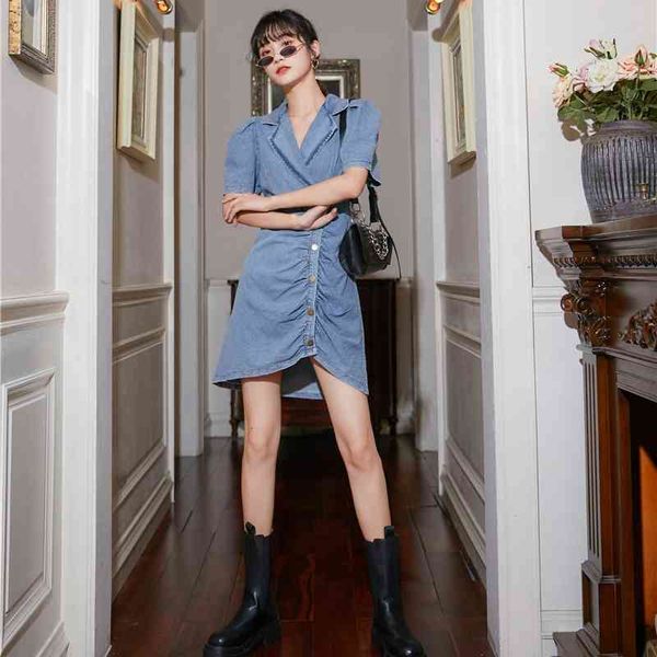 casual dresses puff sleeve summer denim wrap women button up short blue ruched ladies mini jeans korean style xhpw, Black;gray
casual dresses puff sleeve summer denim wrap women button up short blue ruched ladies mini jeans korean style xhpw, Black;gray