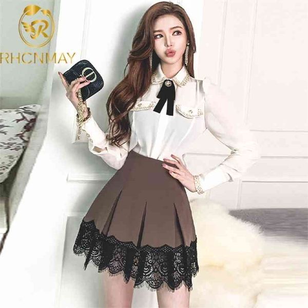 spring office lady turn-down collar long sleeve bow shirt + high waist lace a-line skirt suits women 2 piece set 210520, White
spring office lady turn-down collar long sleeve bow shirt + high waist lace a-line skirt suits women 2 piece set 210520, White