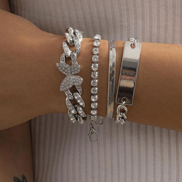 link, chain 4pcs/set hip hop butterfly cuban link anklet tennis bracelets on hand women's men snake big out set jewelry friends, Black
link, chain 4pcs/set hip hop butterfly cuban link anklet tennis bracelets on hand women's men snake big out set jewelry friends, Black