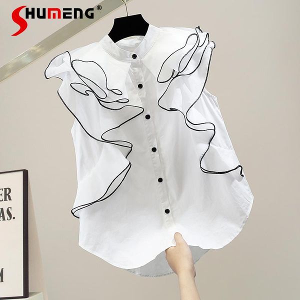 women's blouses & shirts 2021 summer law contrast color binding ruffled stitching sleeveless versatile slimming shirt for women blouse, White
women's blouses & shirts 2021 summer law contrast color binding ruffled stitching sleeveless versatile slimming shirt for women blouse, White