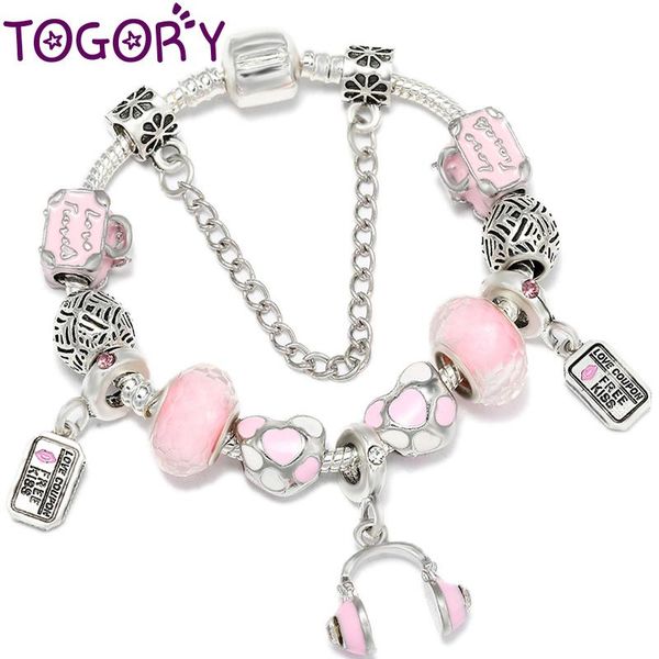 charm bracelets silver plated love couple pendant with pink enamel beads brand for women female christmas jewelry gift, Golden;silver
charm bracelets silver plated love couple pendant with pink enamel beads brand for women female christmas jewelry gift, Golden;silver