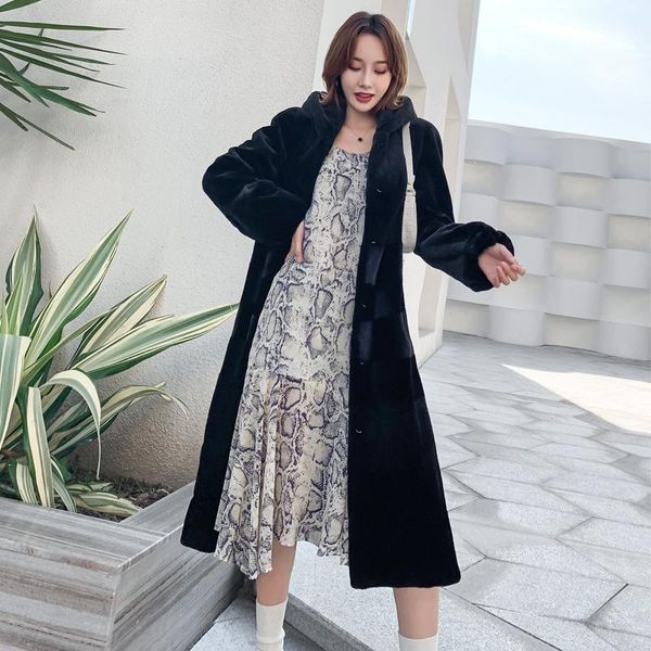 women's fur & faux velvet mink coat female whole sable long horizontal stripes hooded the cloth with soft nap of wool, Black
women's fur & faux velvet mink coat female whole sable long horizontal stripes hooded the cloth with soft nap of wool, Black