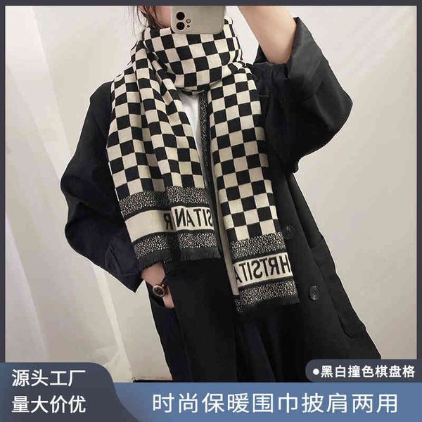 the new design black and white chessboard scarf women's 2021 new cashmere plaid scarf autumn winter korean ins warm shawl, Blue;gray
the new design black and white chessboard scarf women's 2021 new cashmere plaid scarf autumn winter korean ins warm shawl, Blue;gray
