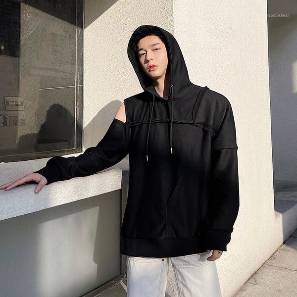 men's asymmetric hollow shoulder long sleeve loose pullover hooded sweatshirt male women streetwear hip hop hoodie man hoodies & sweats, Black
men's asymmetric hollow shoulder long sleeve loose pullover hooded sweatshirt male women streetwear hip hop hoodie man hoodies & sweats, Black