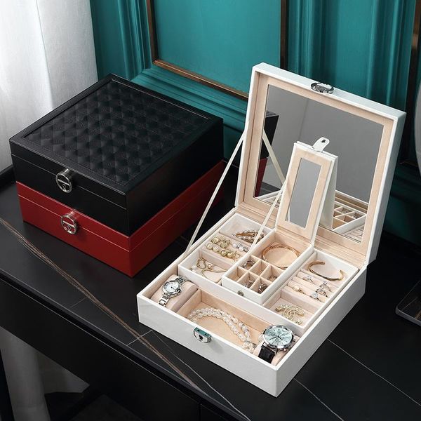 large capacity jewelry storage box pu with mirror separable make-up portable small pouches, bags, Pink;blue
large capacity jewelry storage box pu with mirror separable make-up portable small pouches, bags, Pink;blue