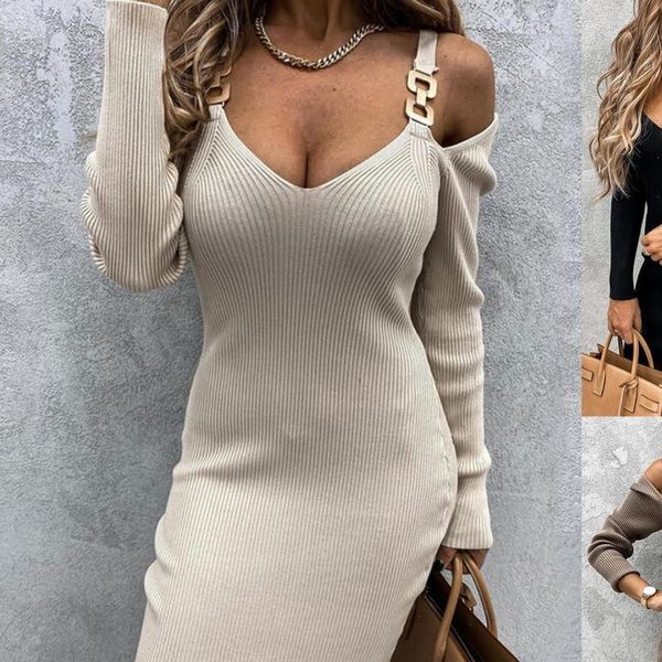 50% women dresses saleswomen deep v neck long sleeve off shoulder metal straps ribbed knitted dress good quality, Black;gray
50% women dresses saleswomen deep v neck long sleeve off shoulder metal straps ribbed knitted dress good quality, Black;gray