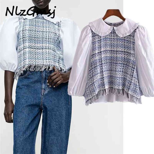 blouse women cute patchwork tweed tassel cropped blouses vintage long sleeve female shirts blusas casual 03 210628, White
blouse women cute patchwork tweed tassel cropped blouses vintage long sleeve female shirts blusas casual 03 210628, White