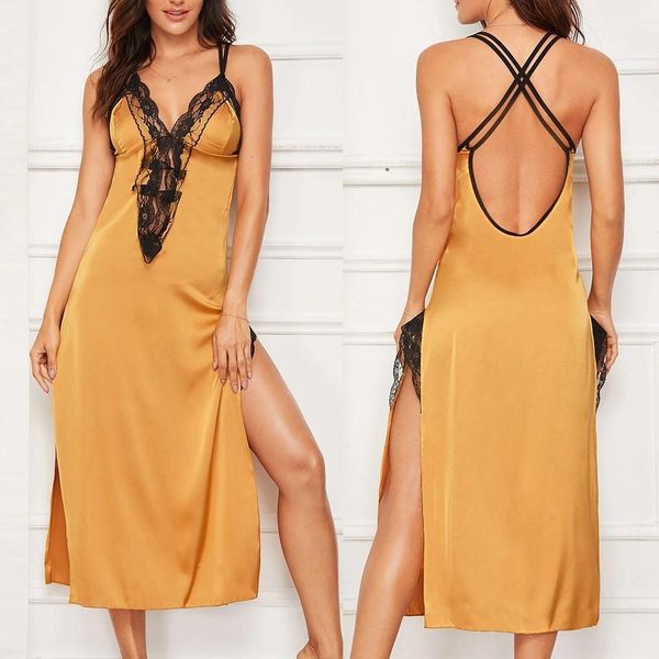 long nightdress nightgown satin women sleepwear lace high split erotic sleep dress backless nightie summer home wear, Black;red
long nightdress nightgown satin women sleepwear lace high split erotic sleep dress backless nightie summer home wear, Black;red