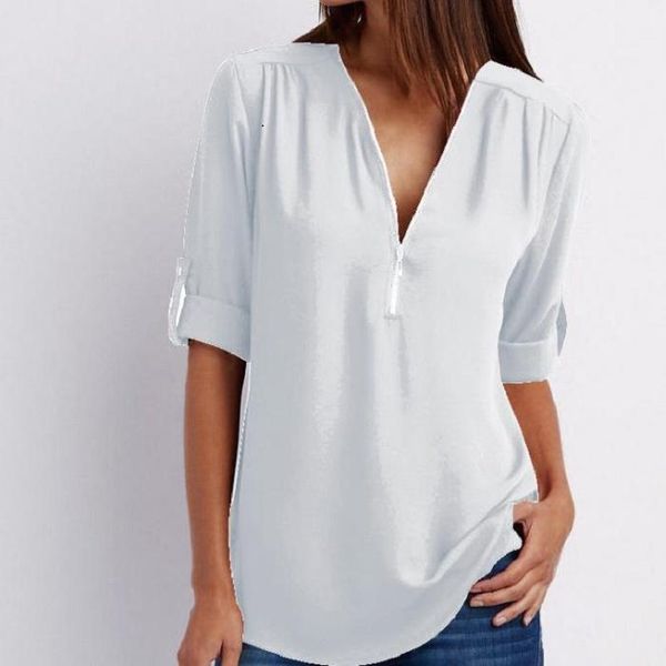 women's v neck zipper solid colour long sleeve basic blouse ladies casual loose blusas chiffon tee shirts 9a0544 blouses, White
women's v neck zipper solid colour long sleeve basic blouse ladies casual loose blusas chiffon tee shirts 9a0544 blouses, White