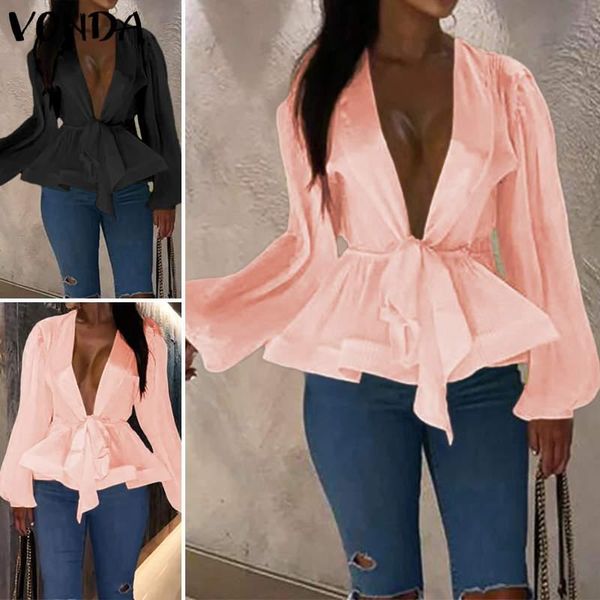 fashion women spring chemise 2021 vonda elegant long sleeve solid color v neck shirt female with belt blusas oversized women's blouses, White
fashion women spring chemise 2021 vonda elegant long sleeve solid color v neck shirt female with belt blusas oversized women's blouses, White