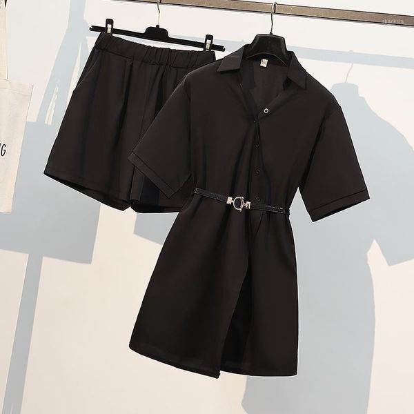 women's tracksuits plus size office ladies solid black two piece set summer short sleeve high waist split midi dress and elastic shorts, Gray
women's tracksuits plus size office ladies solid black two piece set summer short sleeve high waist split midi dress and elastic shorts, Gray