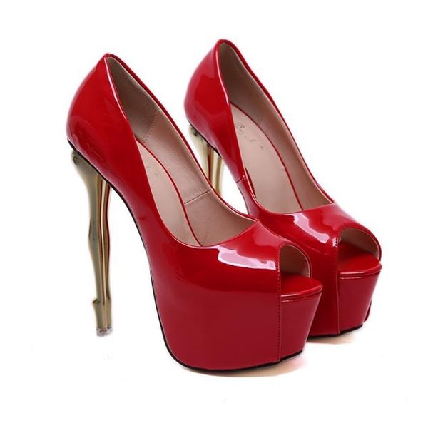 16cm bridal wedding shoes glossy pink white patent pu leather pump gold strange heels platform peep toe pumps size 34 to 40, Black
16cm bridal wedding shoes glossy pink white patent pu leather pump gold strange heels platform peep toe pumps size 34 to 40, Black