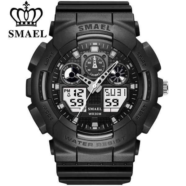 

smael fashion watch men waterproof led sport military watch shock resistant mens analog quartz digital watches relogio masculino x0524, Slivery;brown