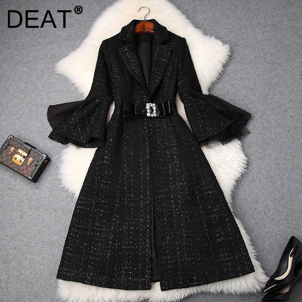 women's wool & blends woman tweed jackets pearls belt notched flare sleeve high street style elegant thick overcoat 2022 winter fashion, Black
women's wool & blends woman tweed jackets pearls belt notched flare sleeve high street style elegant thick overcoat 2022 winter fashion, Black