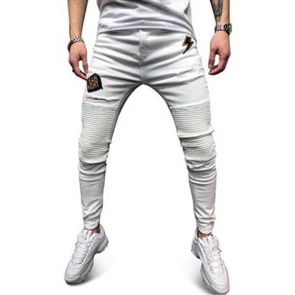 men moto & biker embroidery lightning letter print jeans destroyed hole slim holes ripped skinny stretch denim pants trousers, Blue
men moto & biker embroidery lightning letter print jeans destroyed hole slim holes ripped skinny stretch denim pants trousers, Blue