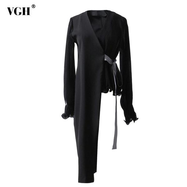 women's suits & blazers vgh asymmetrical blazer female coats chiffon patchwork v neck lantern sleeve lace up high waist coat women 2021, White;black
women's suits & blazers vgh asymmetrical blazer female coats chiffon patchwork v neck lantern sleeve lace up high waist coat women 2021, White;black