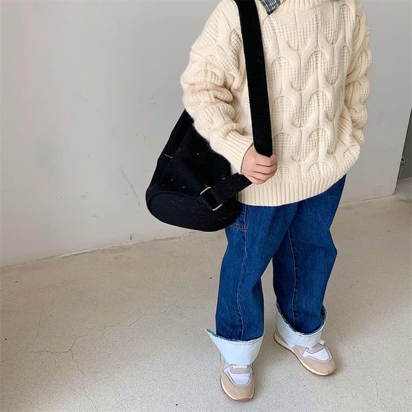 jeans boys and girls korean solid flannel 2021 autumn, Blue
