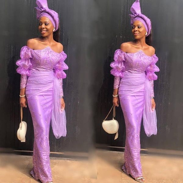 party dresses light purple mermaid prom aso ebi off the shoulder lace appliques pleats long sleeves evening dress for african women, White;black
party dresses light purple mermaid prom aso ebi off the shoulder lace appliques pleats long sleeves evening dress for african women, White;black
