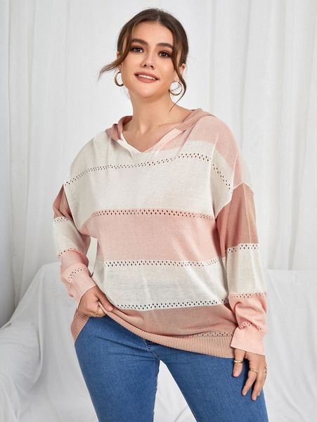 plus color block eyelet detail hooded drop shoulder sweater m2fi#, Black
plus color block eyelet detail hooded drop shoulder sweater m2fi#, Black