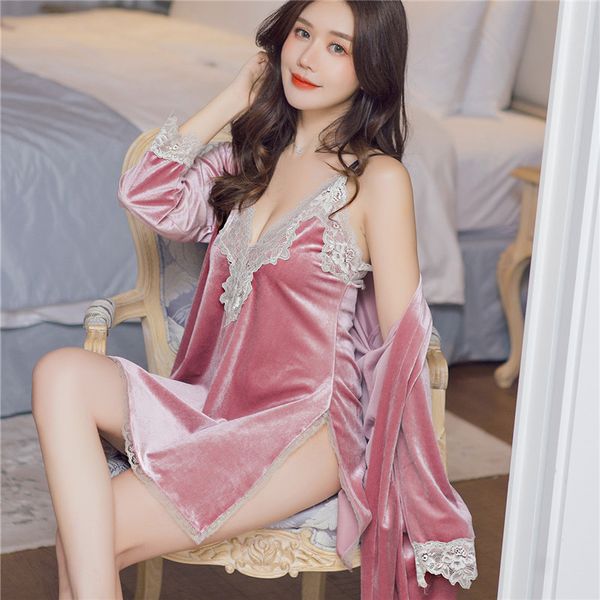 veet lingerie with robe 2 piece night dress night sets 2021 autumn lace sleep wear wine red/pink nightwear setby air, Black;red
veet lingerie with robe 2 piece night dress night sets 2021 autumn lace sleep wear wine red/pink nightwear setby air, Black;red