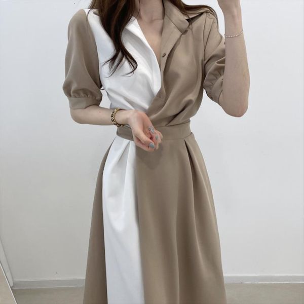korean chicc summer french lapel women dress design sense contrast color stitching one button waist short sleeved, Black;gray
korean chicc summer french lapel women dress design sense contrast color stitching one button waist short sleeved, Black;gray