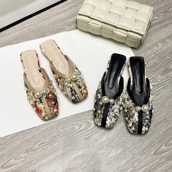 square toe flat shoes female low slippers casual slides loafers slipers women string bead mules luxury cover 2021 rome fabr, Black
square toe flat shoes female low slippers casual slides loafers slipers women string bead mules luxury cover 2021 rome fabr, Black