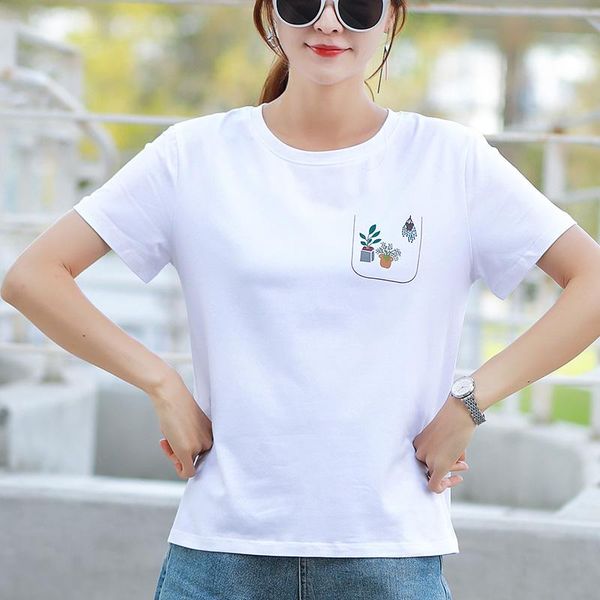 women's t-shirt short sleeve summer korean fashion casual cotton flower t shirt women loose all-match round neck tee femme clothing, White
women's t-shirt short sleeve summer korean fashion casual cotton flower t shirt women loose all-match round neck tee femme clothing, White