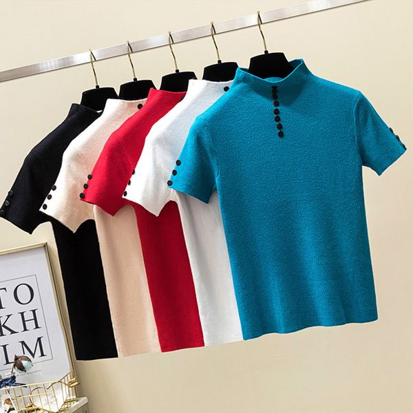 women's t-shirt summer casual slim solid button comfortable tshirts women spring half turtlenck short sleeve shirt female nj5x, White
women's t-shirt summer casual slim solid button comfortable tshirts women spring half turtlenck short sleeve shirt female nj5x, White