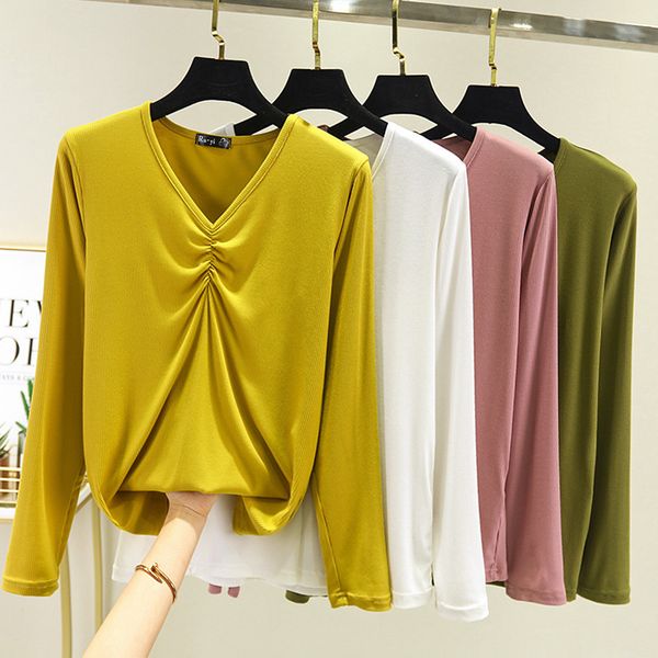 women's t shirt 2021 spring semi pleated comfortable soft breathable casual slim fashion solid color v neck long sleeve, White
women's t shirt 2021 spring semi pleated comfortable soft breathable casual slim fashion solid color v neck long sleeve, White