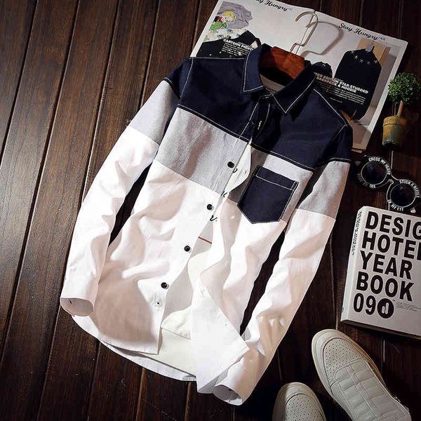 new korean men's color contrast shirt stripe splicing casual large size long sleeve, White;black
new korean men's color contrast shirt stripe splicing casual large size long sleeve, White;black