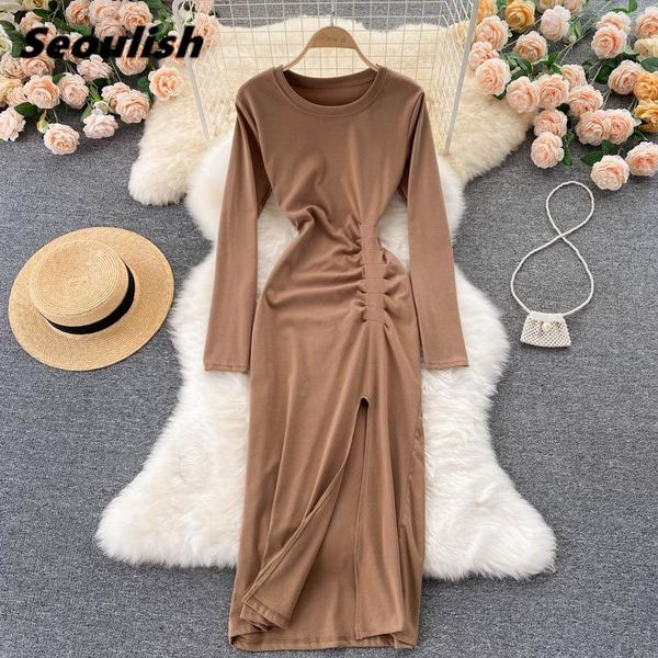 casual dresses seoulish autumn winter elegant split wrap for women 2021 high waist solid o-neck lace up long ladies, Black;gray
casual dresses seoulish autumn winter elegant split wrap for women 2021 high waist solid o-neck lace up long ladies, Black;gray