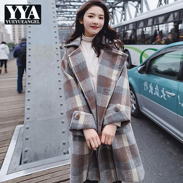 preppy style womens autumn winter plaid woolen overcoats casual fashion long sleeve pockets loose fit female medium length coats women', Black
preppy style womens autumn winter plaid woolen overcoats casual fashion long sleeve pockets loose fit female medium length coats women', Black