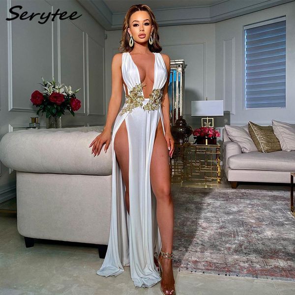 serytee women elegant festival evening white maxi dress 2021 deep v neck floral embroidery high slit party long dresses female, White;black
serytee women elegant festival evening white maxi dress 2021 deep v neck floral embroidery high slit party long dresses female, White;black