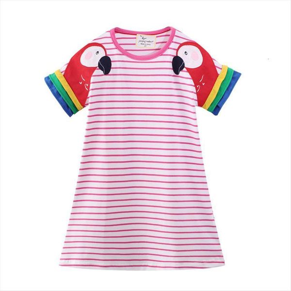 jumping meters stripe summer childrens girl dress with bird applique cute american style cotton princess girls clothes, Red;yellow
jumping meters stripe summer childrens girl dress with bird applique cute american style cotton princess girls clothes, Red;yellow