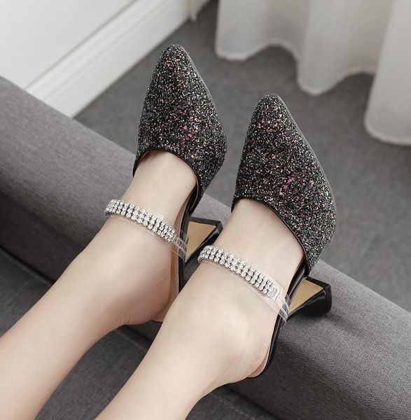with box size 35 to 42 womens glitter sequined spool heel slip on mules pumps fashion luxury designer women shoes, Black
with box size 35 to 42 womens glitter sequined spool heel slip on mules pumps fashion luxury designer women shoes, Black