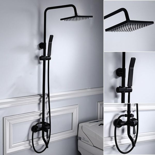 bathroom shower set rainfall faucet wall mounted mixer 8" head with handheld 304 stainless steel & brass sets