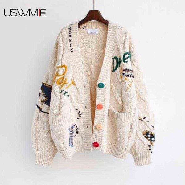 cardigan women autumn winter outwear lazy sweater embroidery long sleeve v-neck single-breasted warm fashion loose lady coat 211117, White
cardigan women autumn winter outwear lazy sweater embroidery long sleeve v-neck single-breasted warm fashion loose lady coat 211117, White