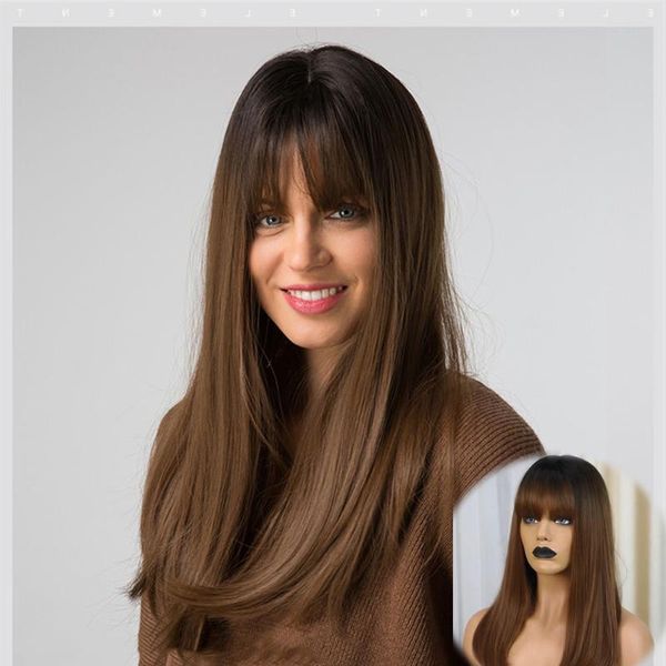 synthetic wigs sinuo long wig with bangs black root ombre dark brown color natural headline perruque heat resistant hair for women
synthetic wigs sinuo long wig with bangs black root ombre dark brown color natural headline perruque heat resistant hair for women