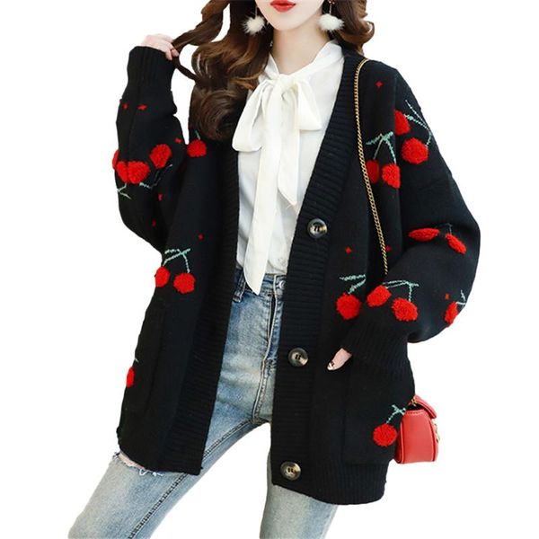 women's knits & tees autumn winter thick warm v-neck long sleeve sweater cardigan women jacket coat korean loose cherry embroidery knit, White
women's knits & tees autumn winter thick warm v-neck long sleeve sweater cardigan women jacket coat korean loose cherry embroidery knit, White