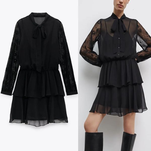 dresses za transparent lace long sleeve women ruffle bow elastic waist vintage es chic flounced hem lining vestido, Black;gray
dresses za transparent lace long sleeve women ruffle bow elastic waist vintage es chic flounced hem lining vestido, Black;gray