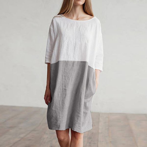 verano summer patchwork 1/2 sleeved cotton linen plus size loose pocket beach dress women vestido, Black;gray
verano summer patchwork 1/2 sleeved cotton linen plus size loose pocket beach dress women vestido, Black;gray