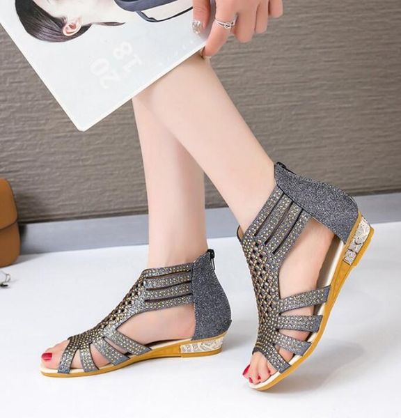 large size women's sandals summer rhinestone breathable zipper sequin cloth wedge sandals, Black
large size women's sandals summer rhinestone breathable zipper sequin cloth wedge sandals, Black