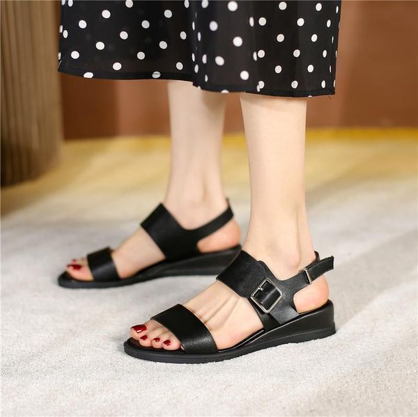 fashion genuine leather womens shoes summer casual wedge buckle strap for female sandals handmade flats modern, Black
fashion genuine leather womens shoes summer casual wedge buckle strap for female sandals handmade flats modern, Black