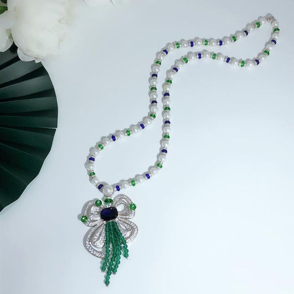 elegant fashion bow sweater chain pearl green beads women's necklace brand jewelry wedding party style shining pendant necklace, Silver
elegant fashion bow sweater chain pearl green beads women's necklace brand jewelry wedding party style shining pendant necklace, Silver