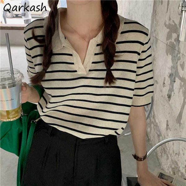 women's t-shirt short sleeve t-shirts women striped design turn-down collar loose casual tees summer fashion all-match students haraju, White
women's t-shirt short sleeve t-shirts women striped design turn-down collar loose casual tees summer fashion all-match students haraju, White
