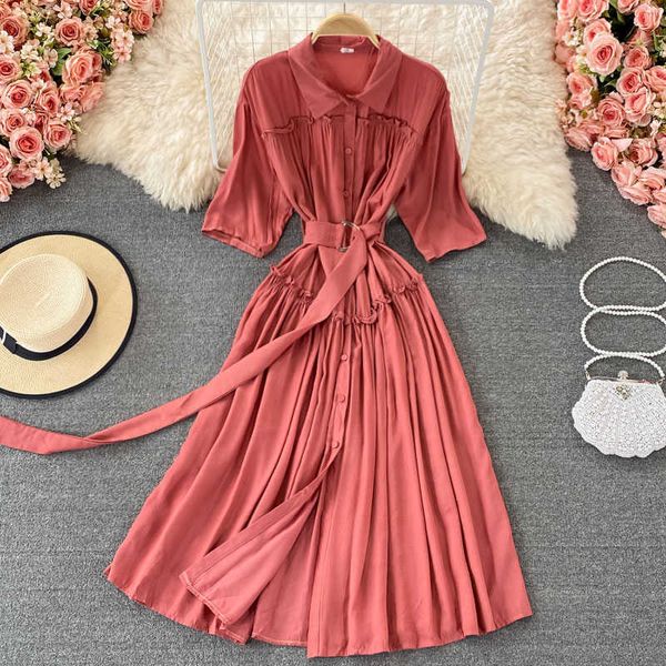 summer vintage red/blue/khaki midi dress women casual turn-down collar short sleeve high waist single breasted vestidos 2021 new y0603, Black;gray
summer vintage red/blue/khaki midi dress women casual turn-down collar short sleeve high waist single breasted vestidos 2021 new y0603, Black;gray