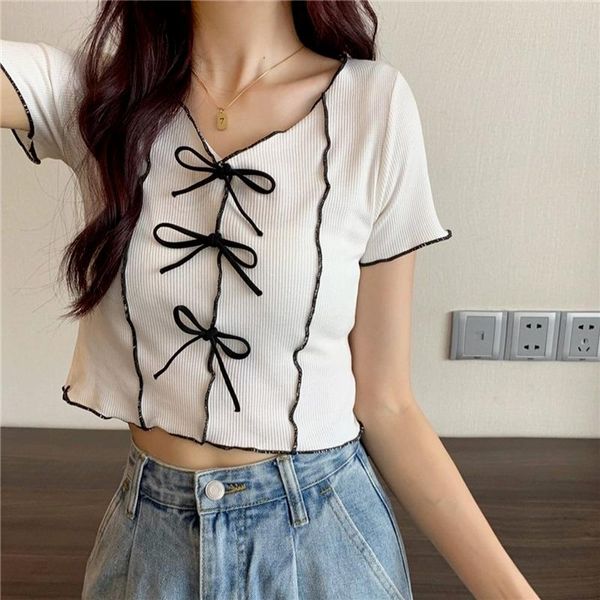 women's t-shirt sweet cute bow short sleeve t-shirts women fashion v-neck summer elegant japan style female casual tshirt streetwear, White
women's t-shirt sweet cute bow short sleeve t-shirts women fashion v-neck summer elegant japan style female casual tshirt streetwear, White
