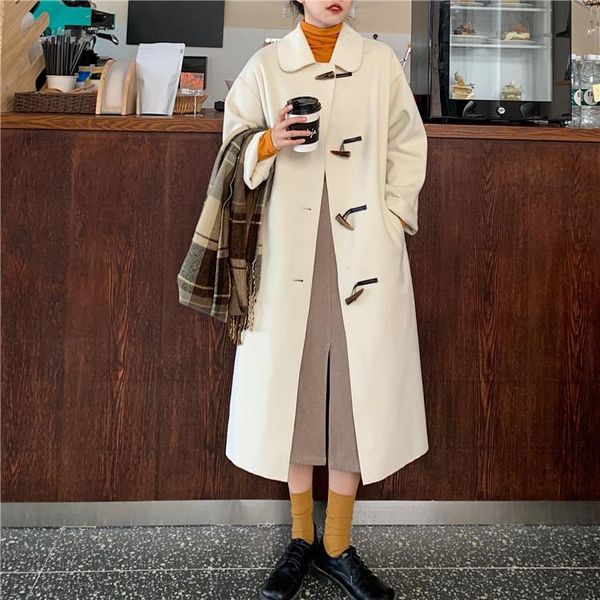 women's trench coats woolen coat 2021 autumn and winter korean version loose versatile thin warm horn button medium long, Tan;black
women's trench coats woolen coat 2021 autumn and winter korean version loose versatile thin warm horn button medium long, Tan;black